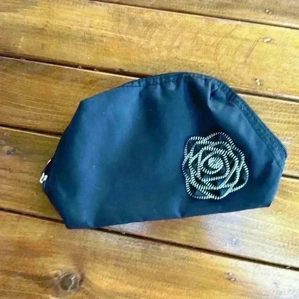 Black Lancome Makeup Bag with Zipper Rose